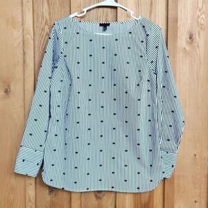 NEW Talbots Long Sleeve Round Neck Tunic Blouse, XS, Black & White Stripes